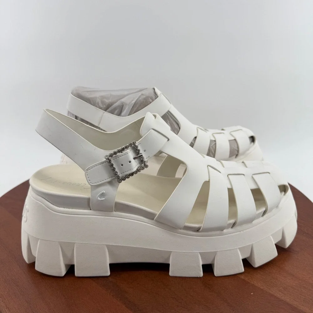 Circus NY Alyson Fisherman Platform Sandals White Lug Sole Buckle Women 9 NIB